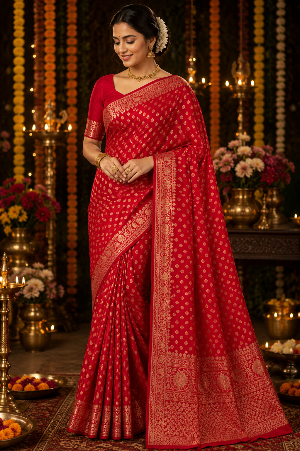 Red Pure Khaddi Georgette Silk Saree with Rich Zari Woven Pallu