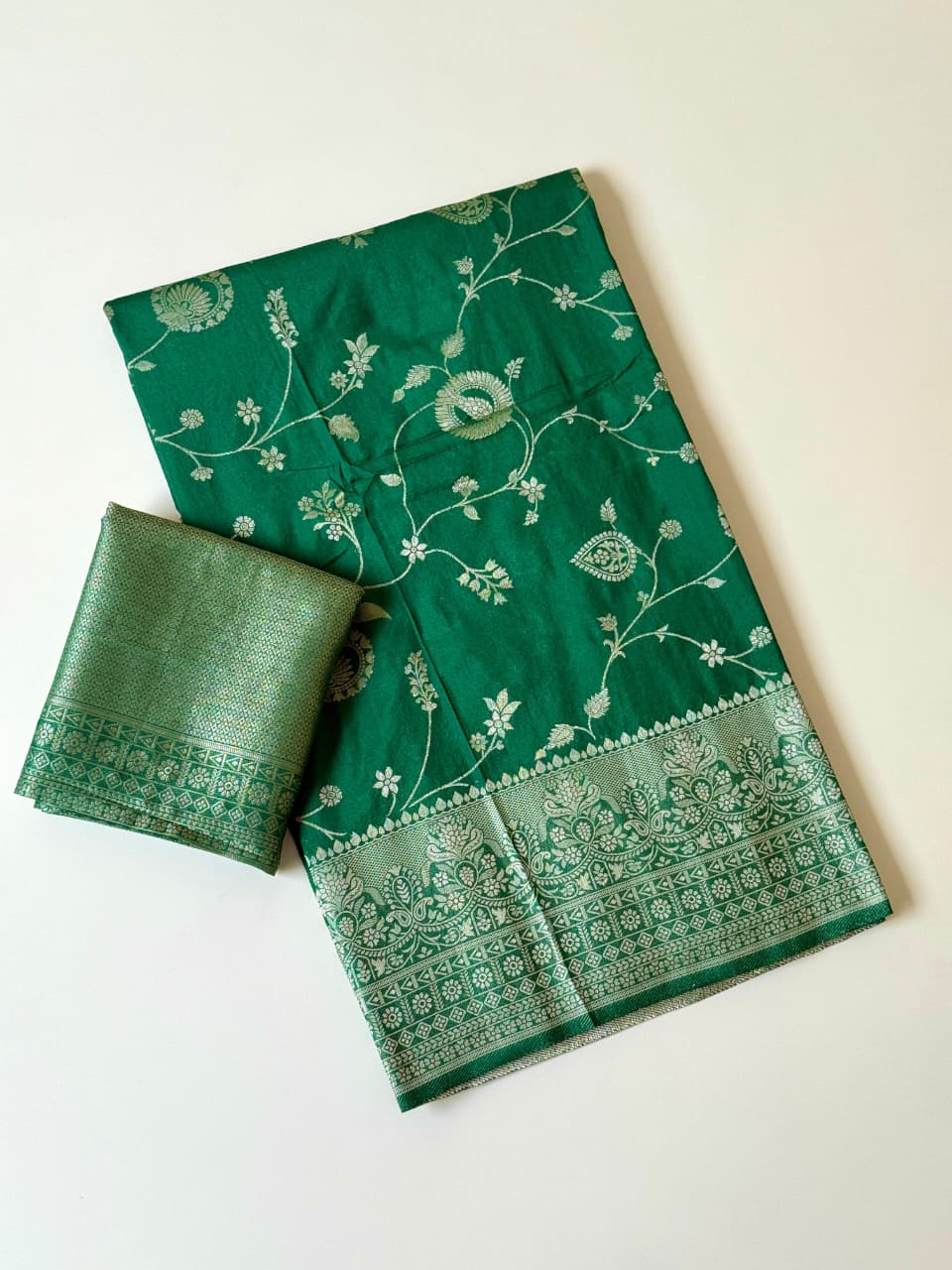 Bottle green Pure Khaddi Crepe Georgette Jacquard Weaving Saree