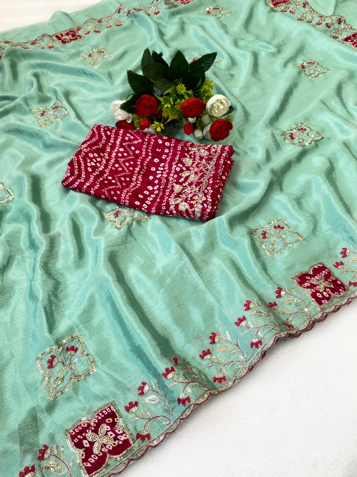 Elegance Premium Chinon Designer Saree — Zari & Sequence Collection