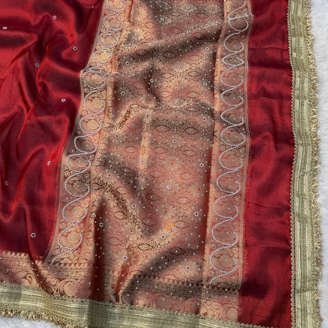 Banarasi Soft Maharani Glass Tissue Silk Saree – Siroshki Stone Luxury Edition