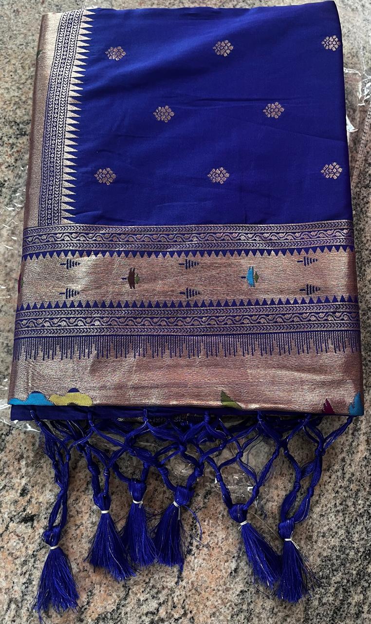 Blue Soft Banarasi Silk Paithani Saree