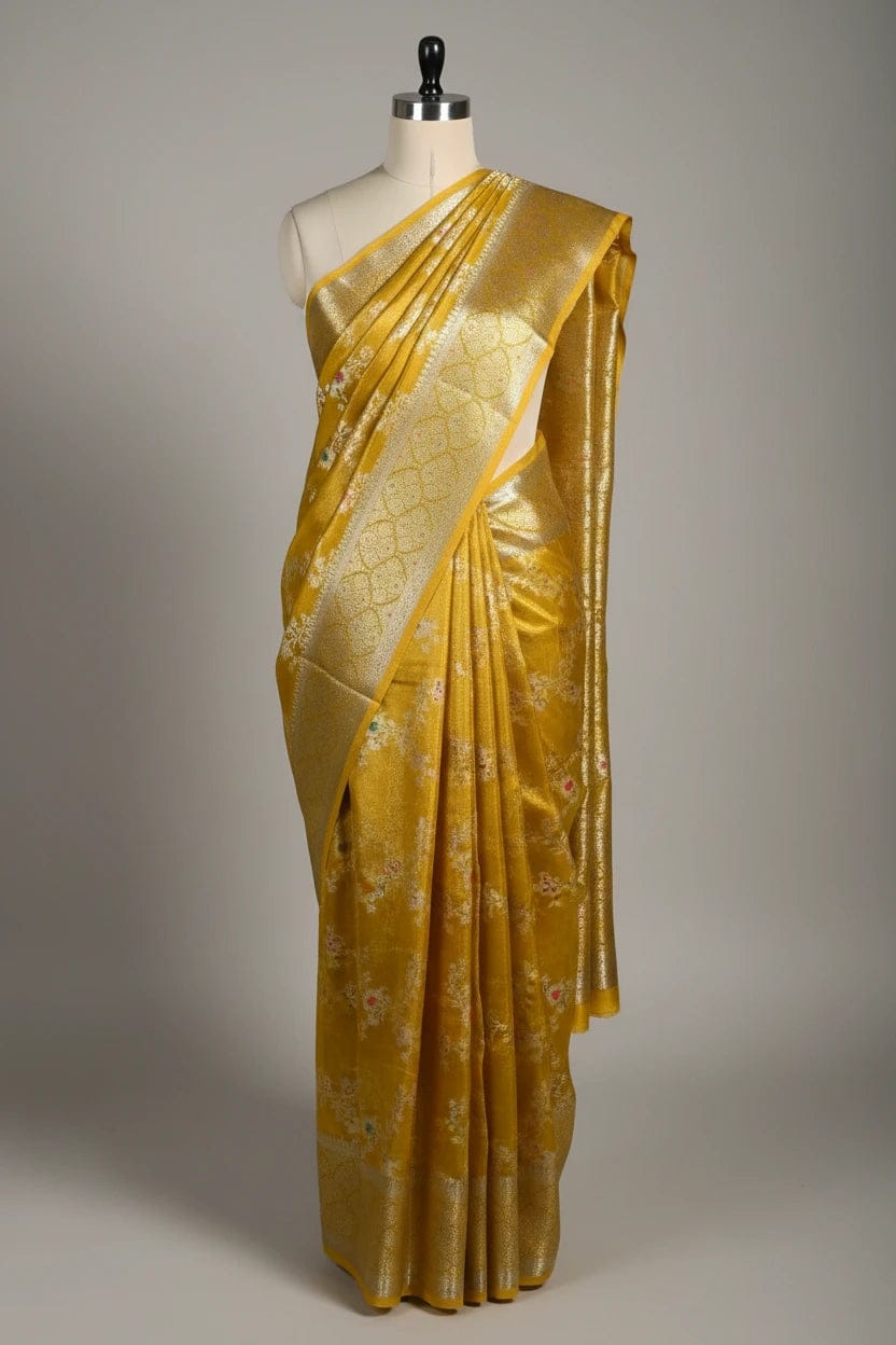 Banarasi Soft Tissue Silk Saree with All-Over Jaal Weaving & Brocade Blouse