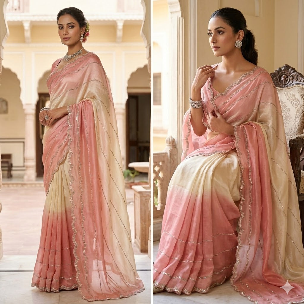 Elegant Space Silk Jarkhan Work Saree