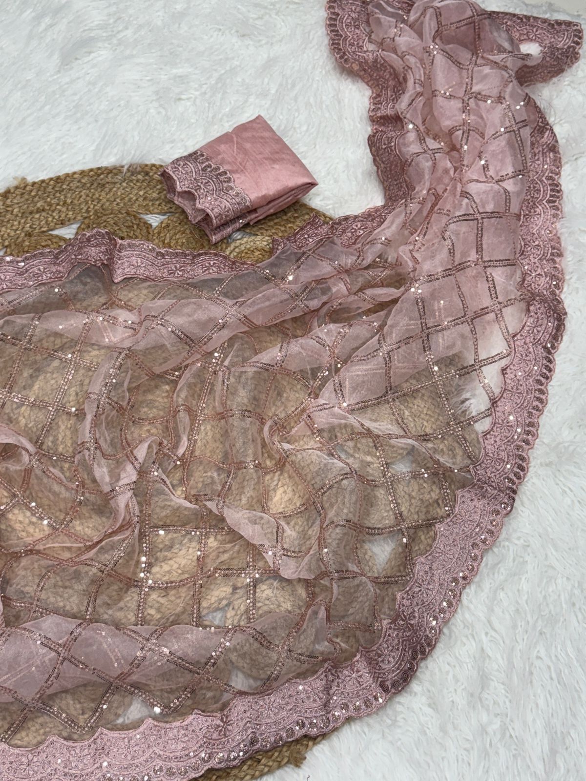 Premium Organza Embroidered Saree with Designer Cutwork Border