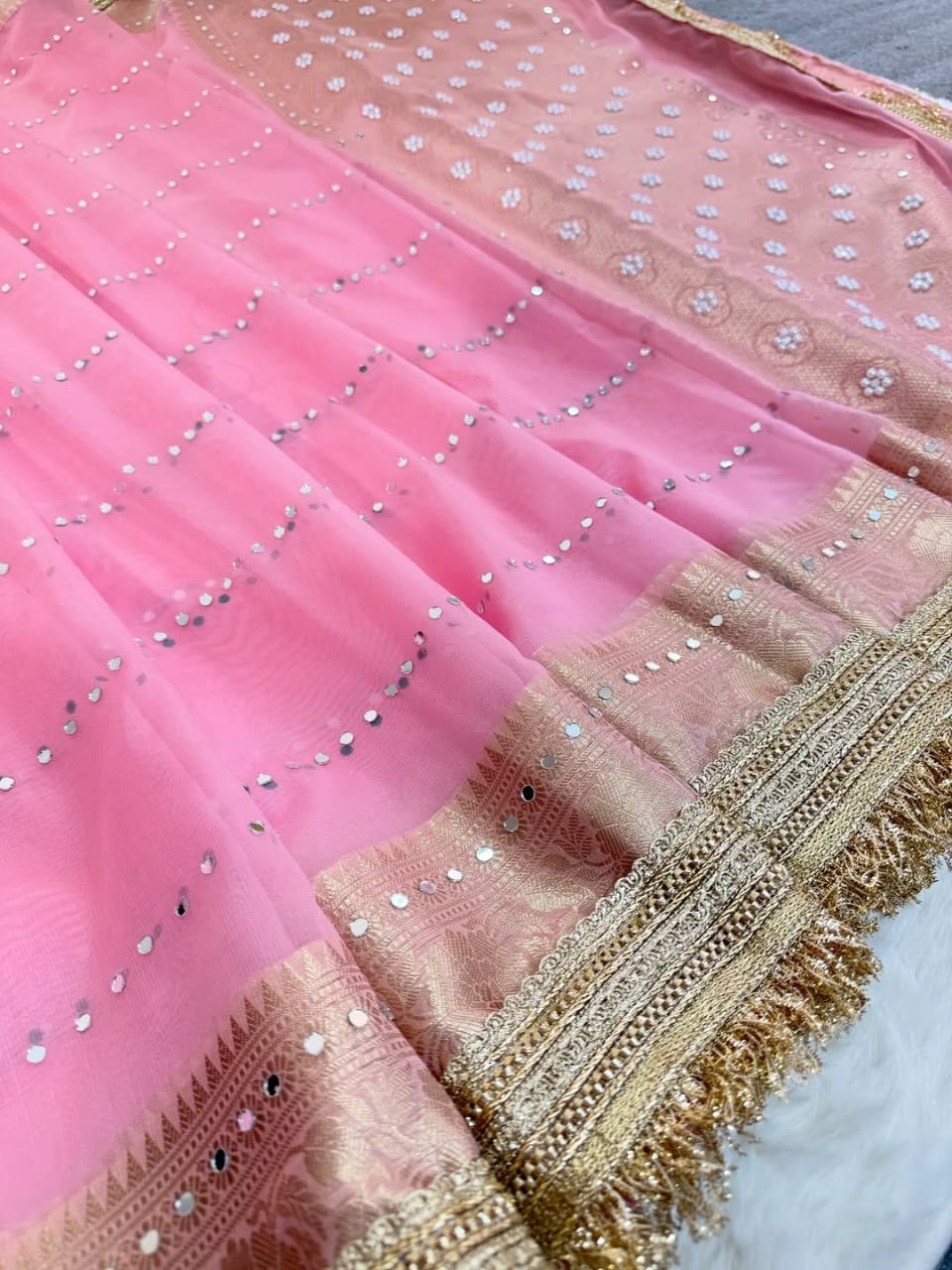 Summer Special Banarasi Soft Kora Organza Silk Saree with Mirror Work