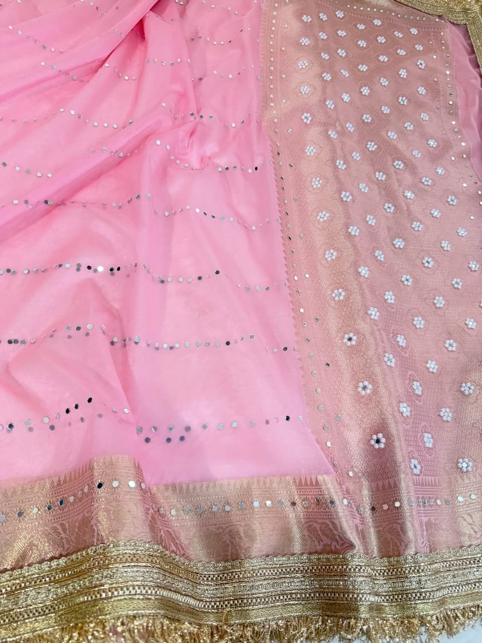 Summer Special Banarasi Soft Kora Organza Silk Saree with Mirror Work