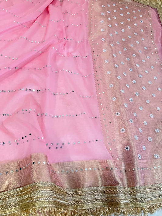 Summer Special Banarasi Soft Kora Organza Silk Saree with Mirror Work