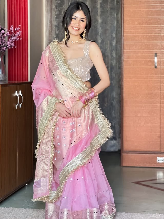 Summer Special Banarasi Soft Kora Organza Silk Saree with Mirror Work