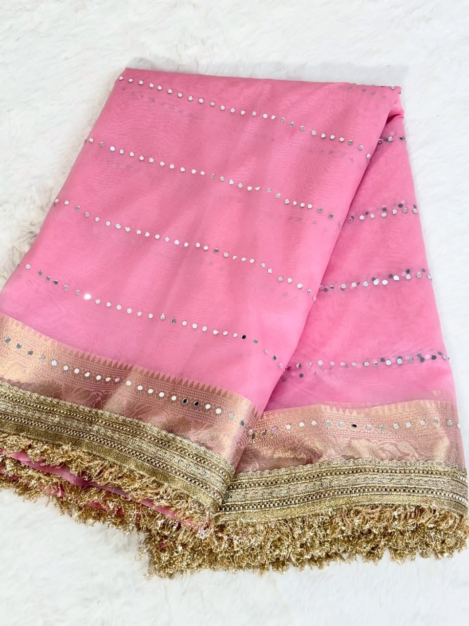 Summer Special Banarasi Soft Kora Organza Silk Saree with Mirror Work