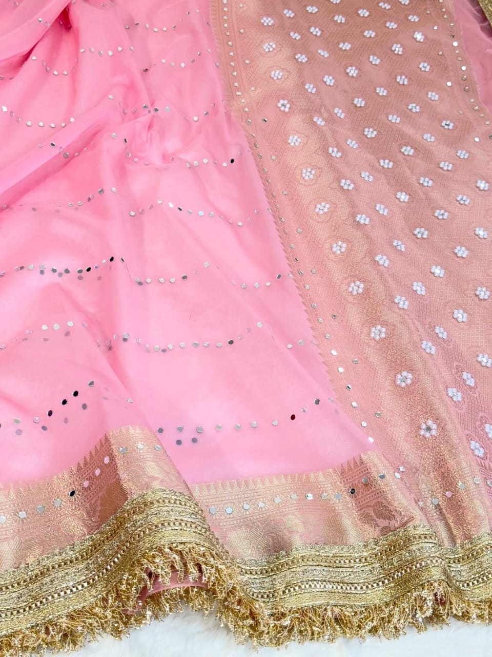 Summer Special Banarasi Soft Kora Organza Silk Saree with Mirror Work