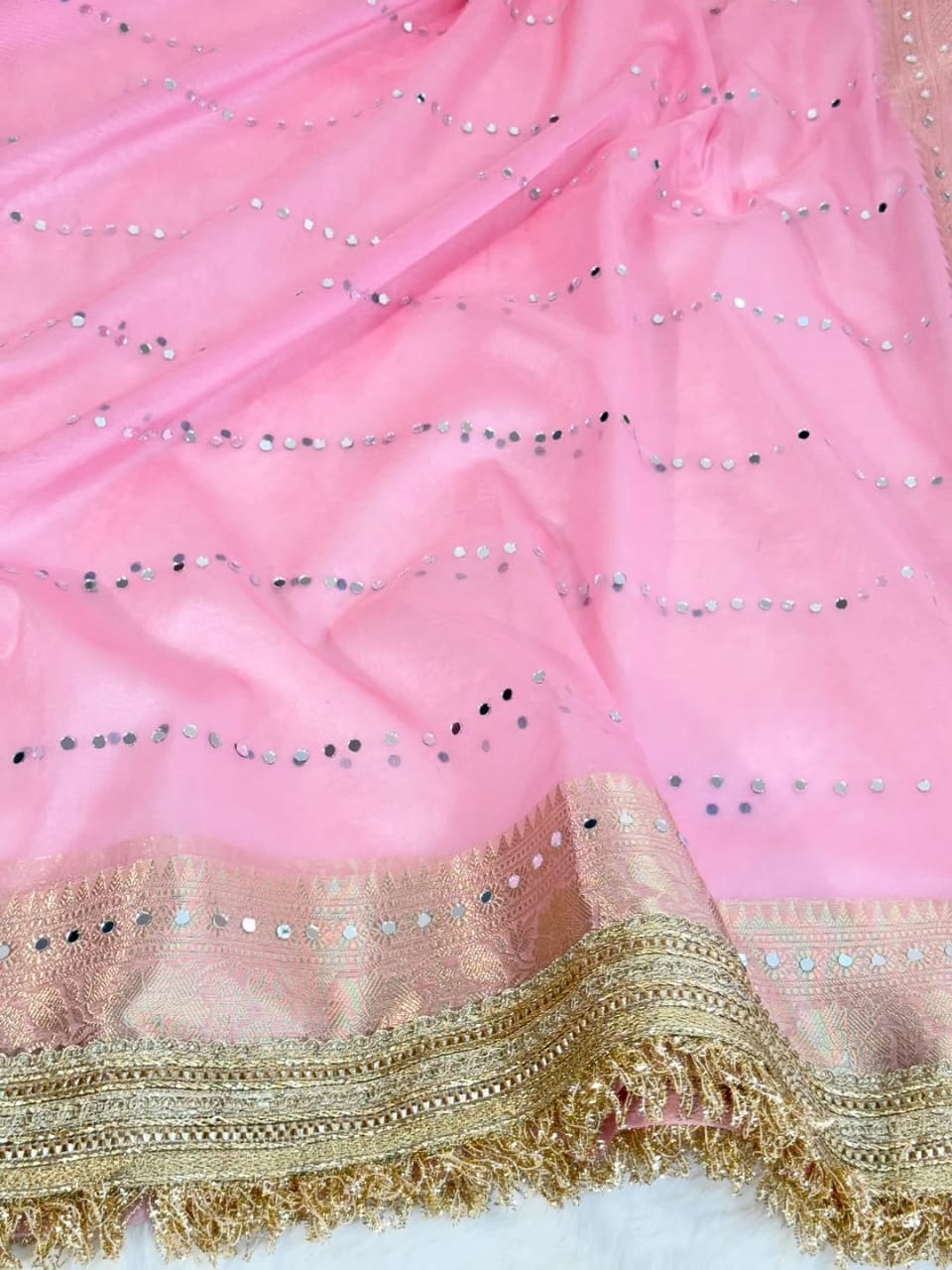 Summer Special Banarasi Soft Kora Organza Silk Saree with Mirror Work