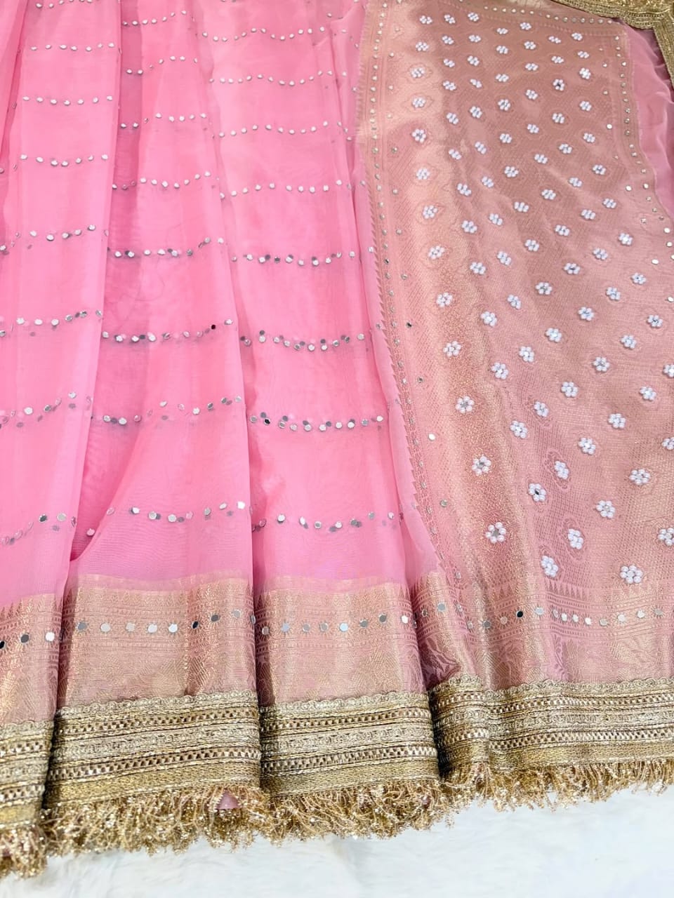 Summer Special Banarasi Soft Kora Organza Silk Saree with Mirror Work