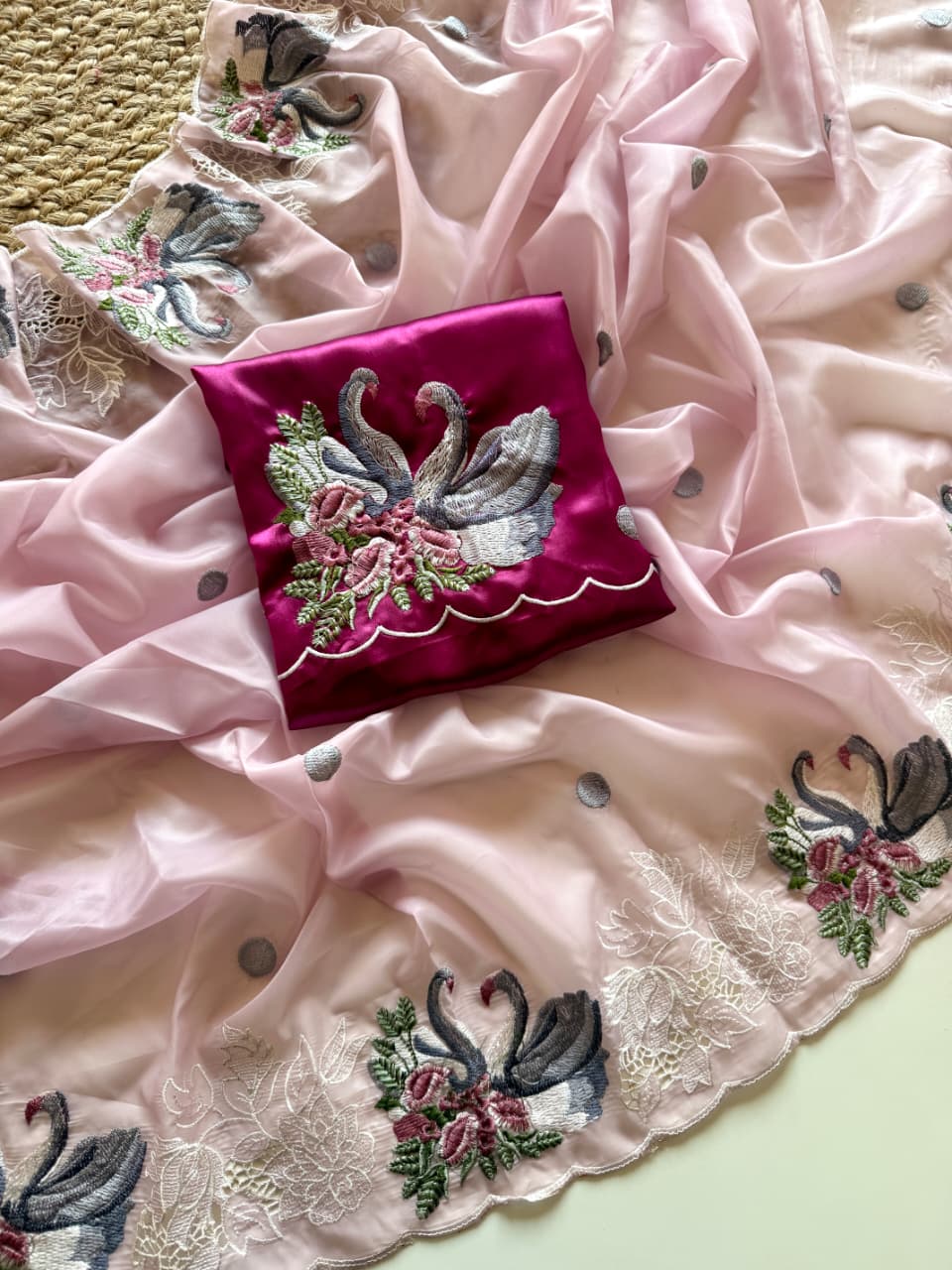 Pastel Perfection – Pure Crystal Tissue Saree with Zari Embroidery & Cutwork