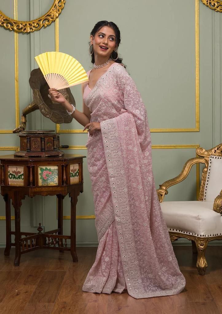 Elegant Faux Georgette Sequins & Gota Patti Work Saree