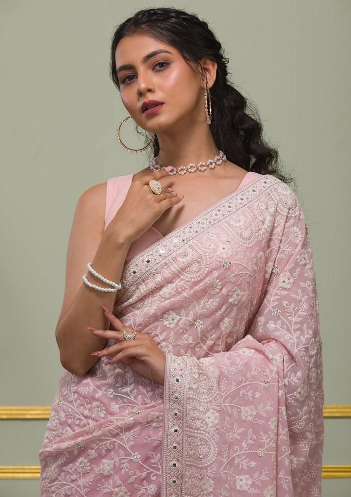Elegant Faux Georgette Sequins & Gota Patti Work Saree
