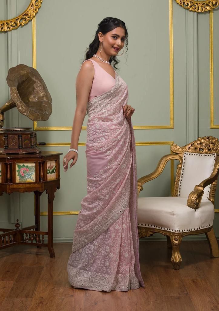 Elegant Faux Georgette Sequins & Gota Patti Work Saree