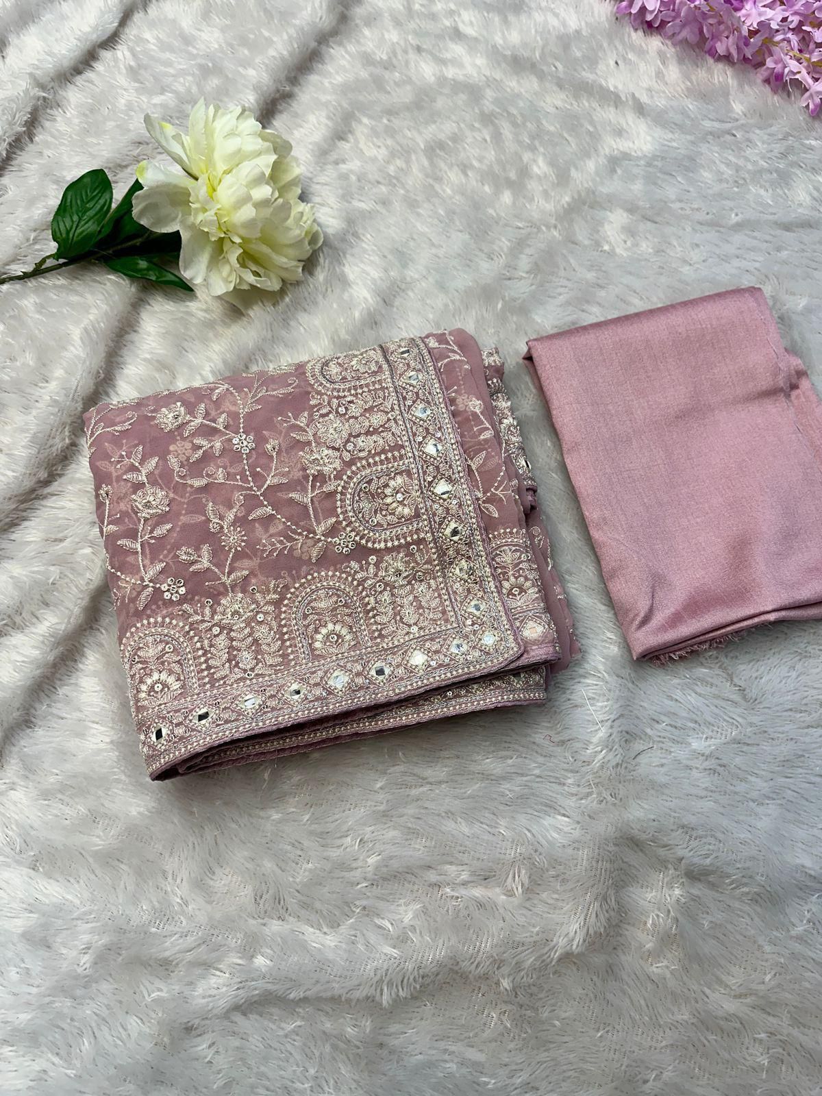 Elegant Faux Georgette Sequins & Gota Patti Work Saree