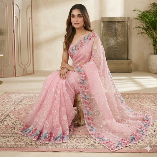 Premium Soft Organza Sequins Designer Saree