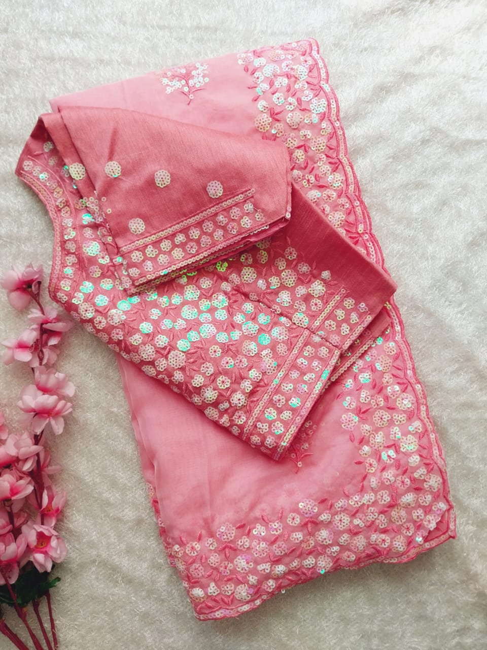 Pure Soft Tabby Organza Hand Sequence Work Saree