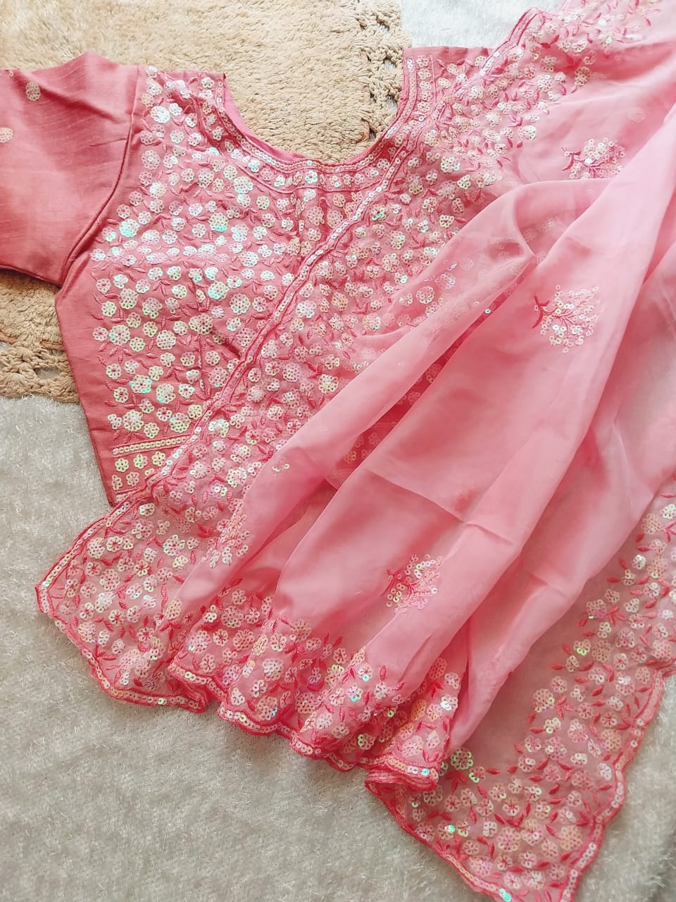 Pure Soft Tabby Organza Hand Sequence Work Saree