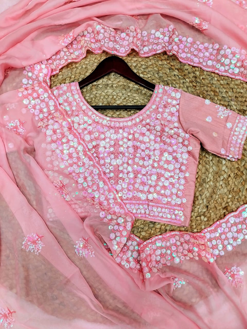 Pure Soft Tabby Organza Hand Sequence Work Saree