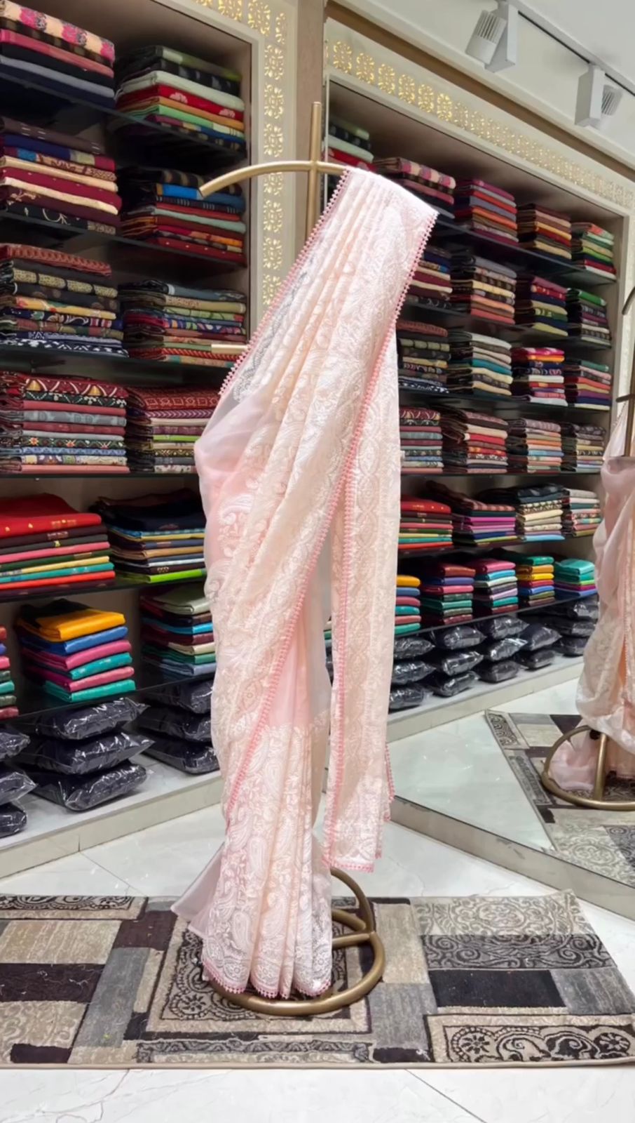 Pure Organza Tissue Chikankari Saree with GOP Lace Border