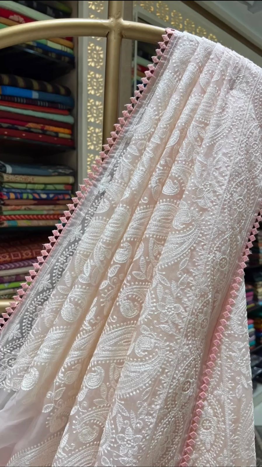 Pure Organza Tissue Chikankari Saree with GOP Lace Border
