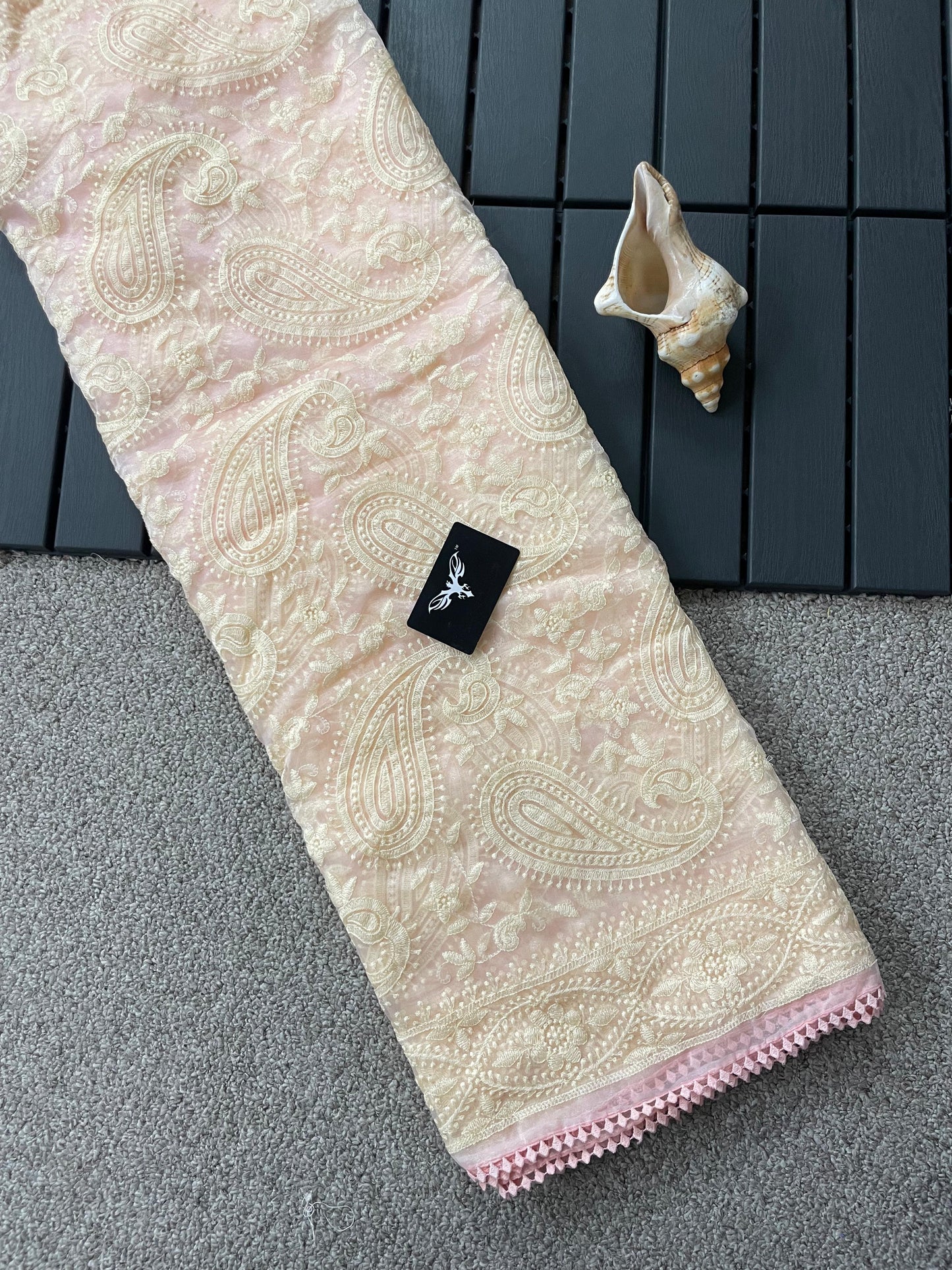 Pure Organza Tissue Chikankari Saree with GOP Lace Border