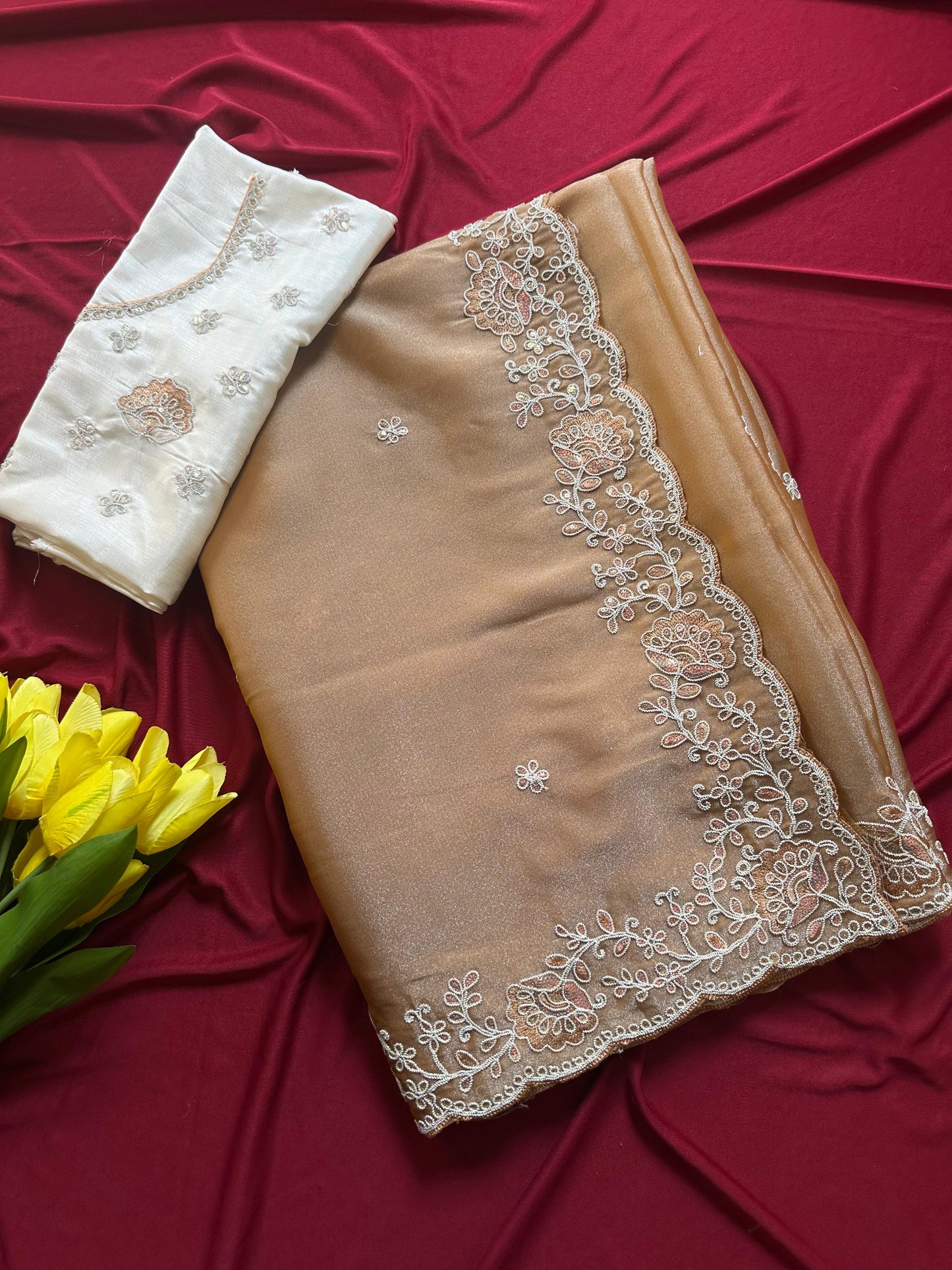 Elegant Shimmer Tissue Saree with Embroidery Sequins Border