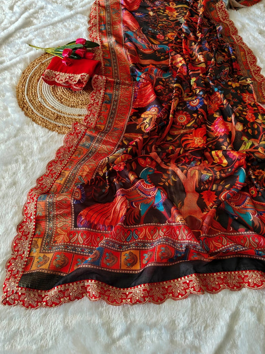 Designer Dola Banarasi Digital Print Saree