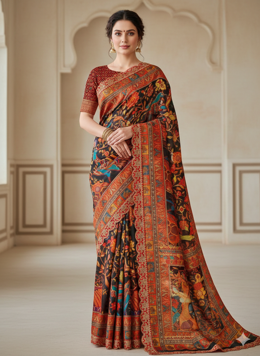 Designer Dola Banarasi Digital Print Saree
