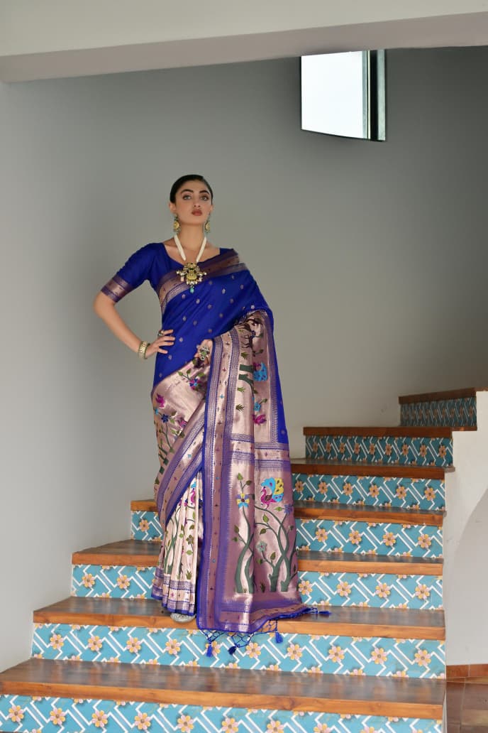Blue Soft Banarasi Silk Paithani Saree