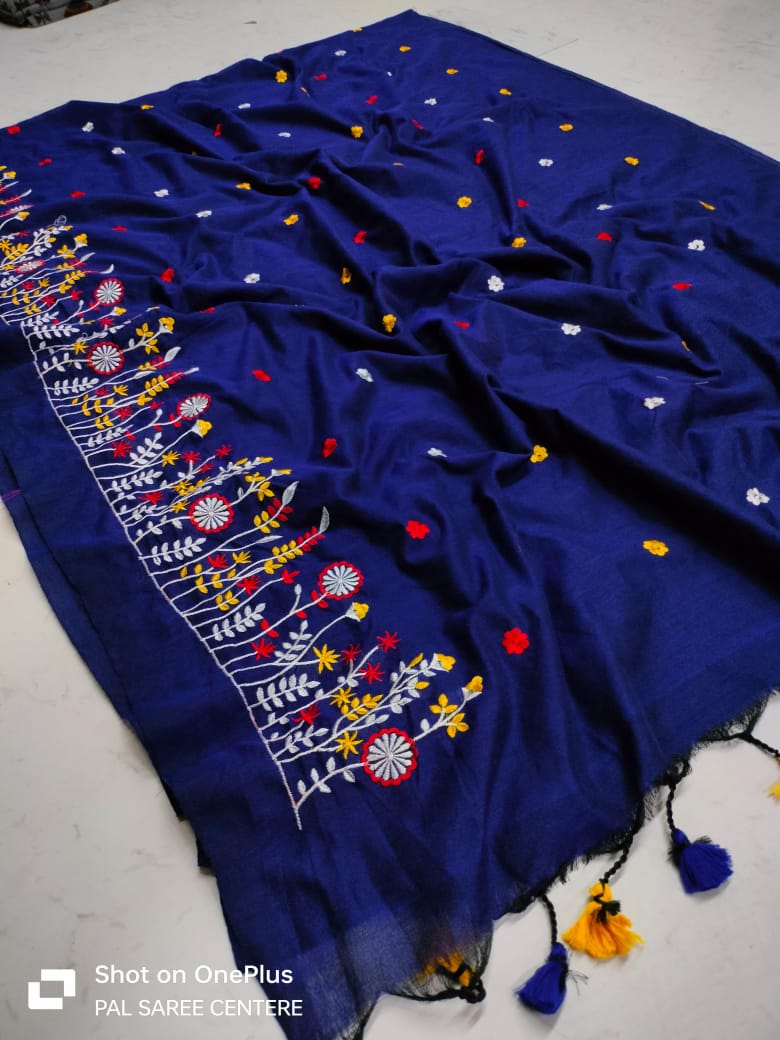 Khadi Cotton Embroidery Design Saree