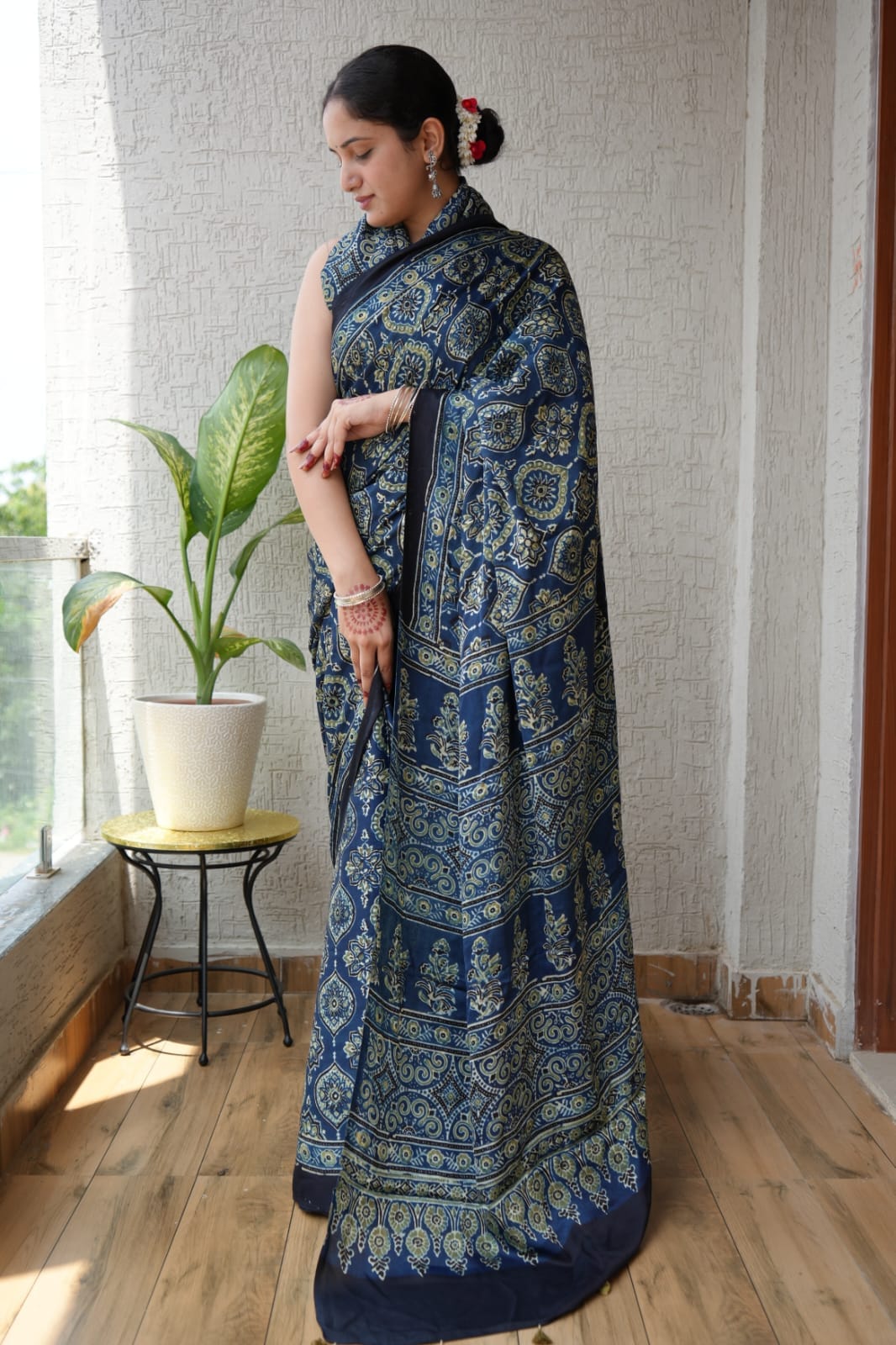 Blue Premium Modal Silk Digital Print Saree