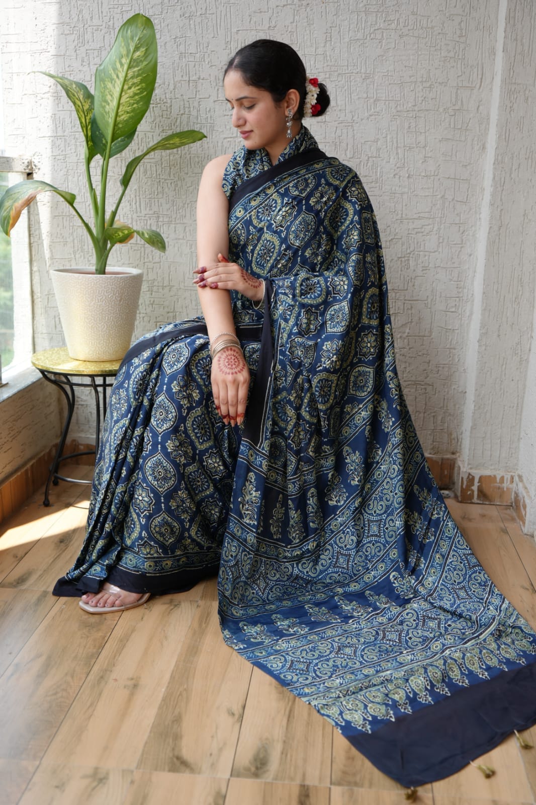Blue Premium Modal Silk Digital Print Saree