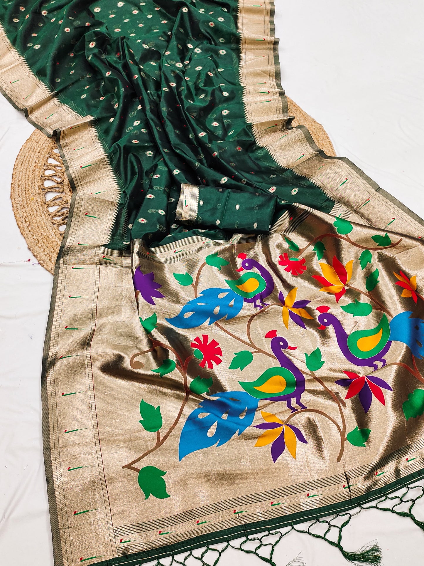 Green Premium Organza Paithani Style Saree 💖