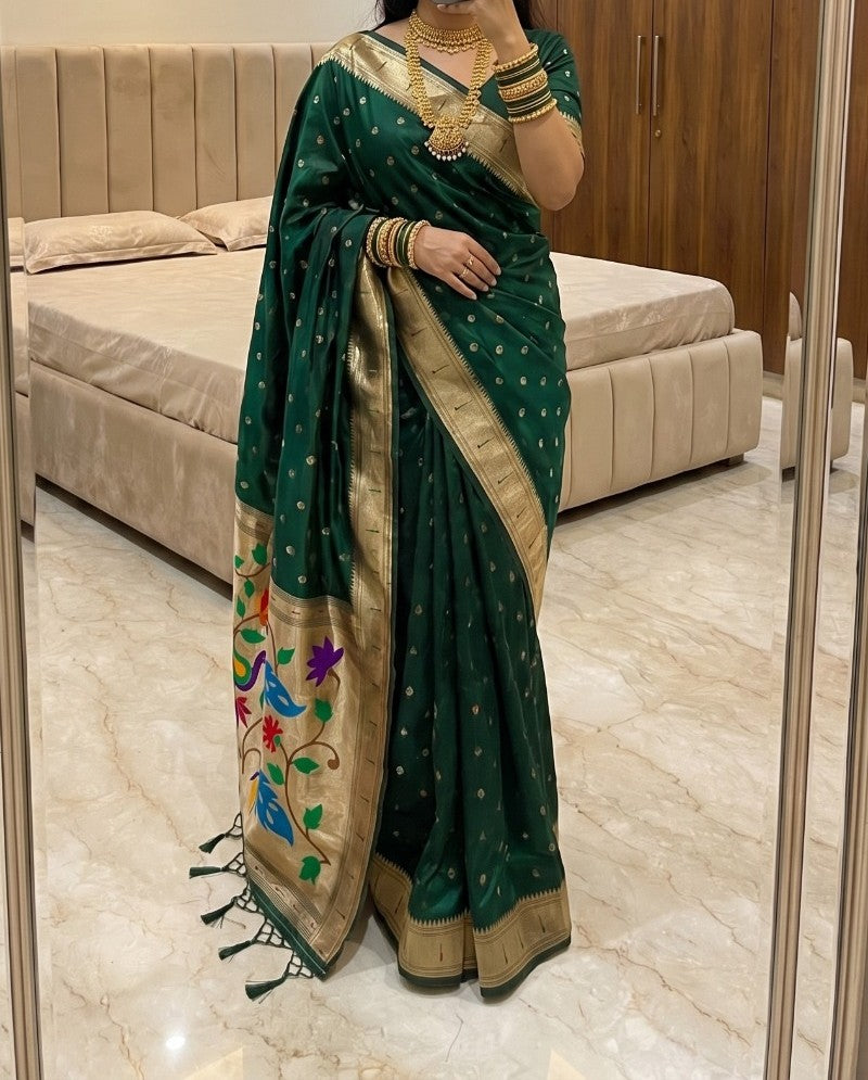 Green Premium Organza Paithani Style Saree 💖