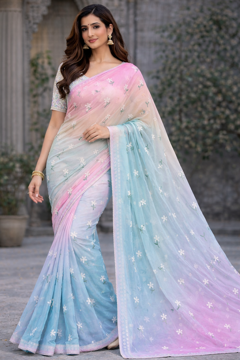 Elegant Designer Party Wear Georgette Silk Saree
