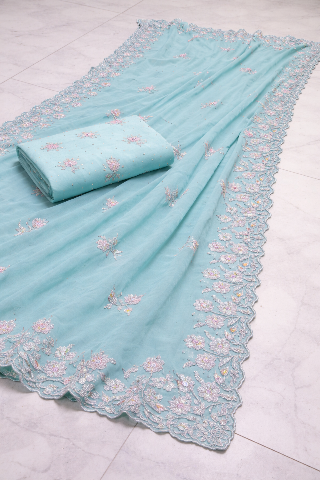 Elegant Georgette Silk Embroidery Work Saree