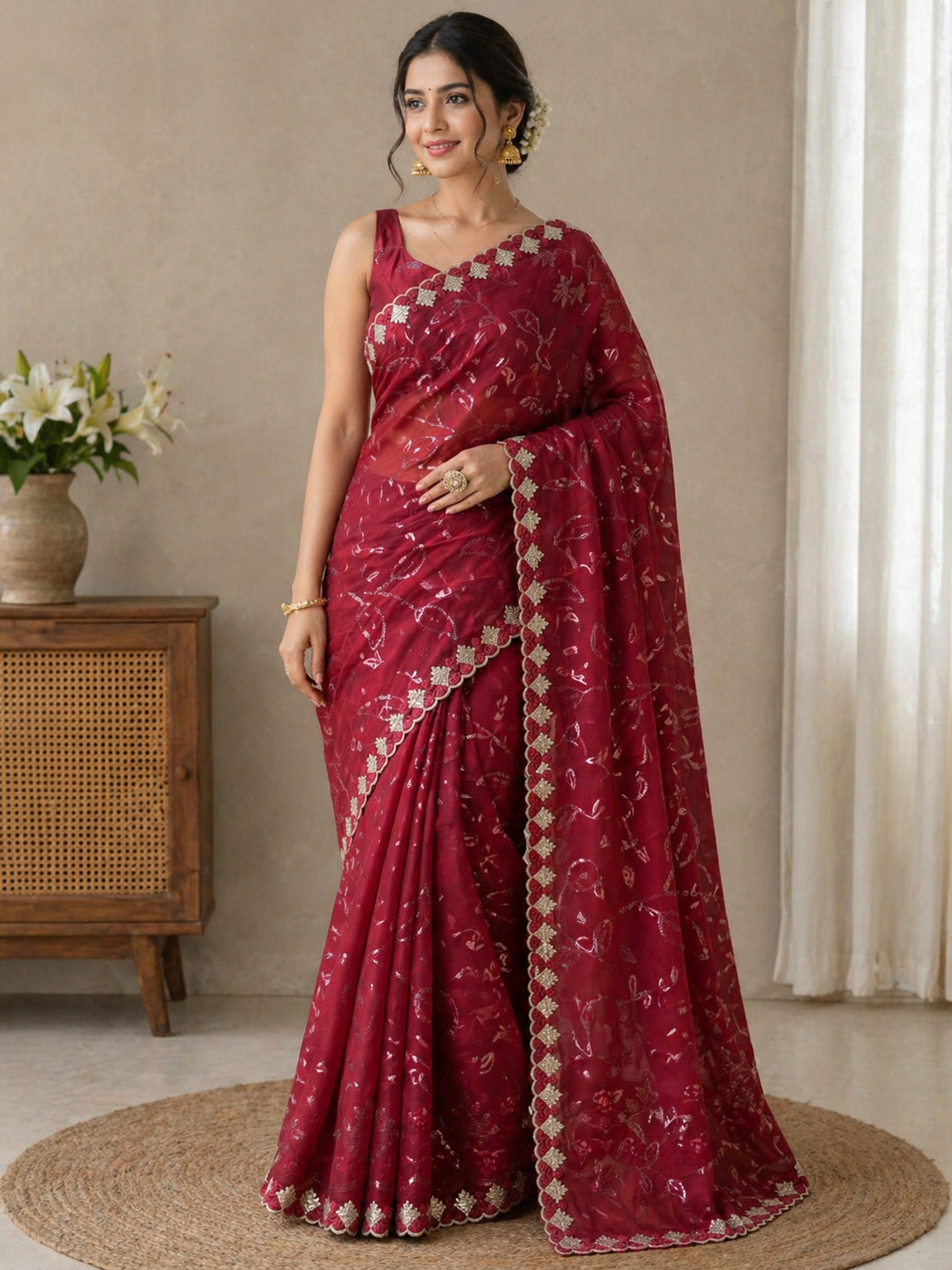 Pure Ruhi Silk Saree with Water Sequin Jaal Work