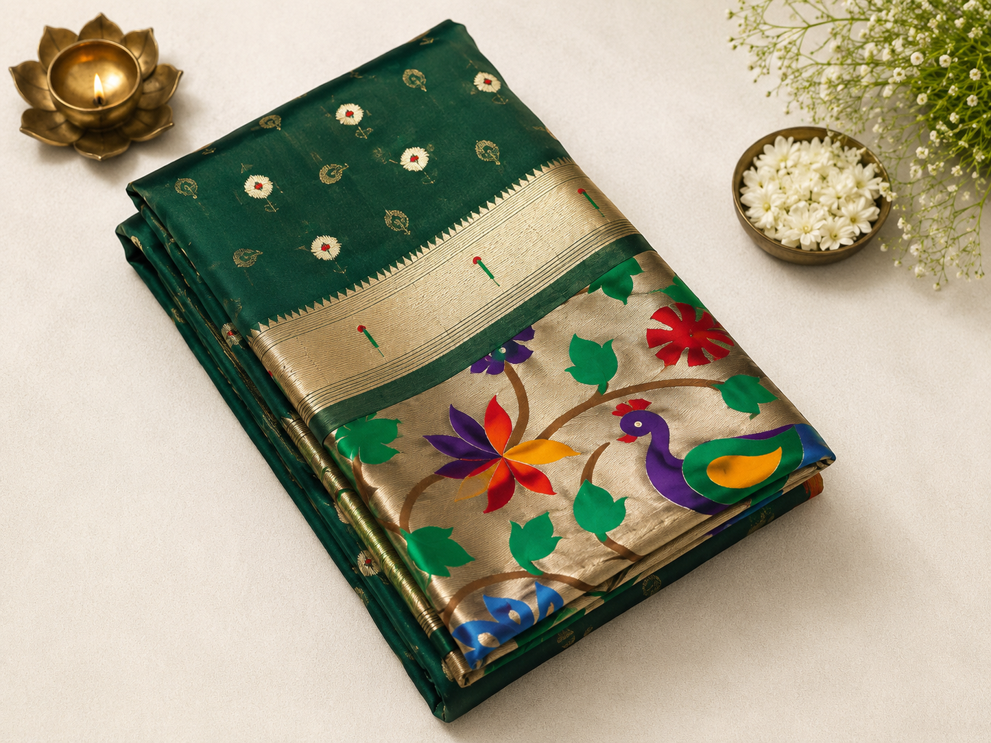 Green Premium Organza Paithani Style Saree 💖
