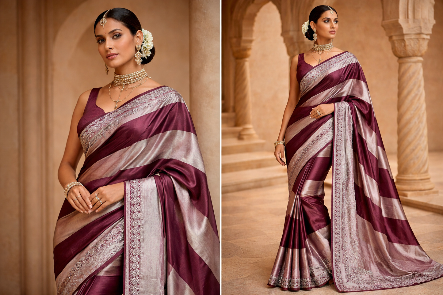 Banarasi Soft Tissue Silk Saree – Stripes Weaving with Lace Elegance