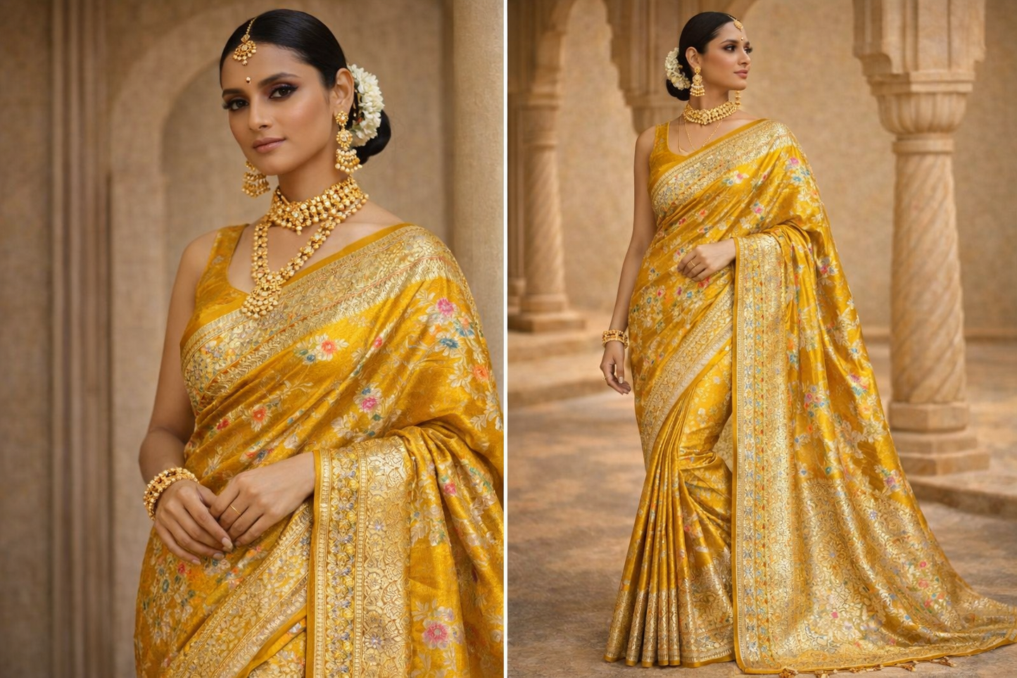 Banarasi Soft Tissue Silk Saree with All-Over Jaal Weaving & Brocade Blouse