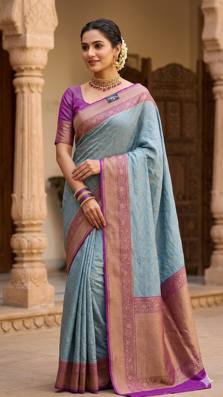 Premium Banarasi Khaddi Georgette Silk Saree with Buti Weaving