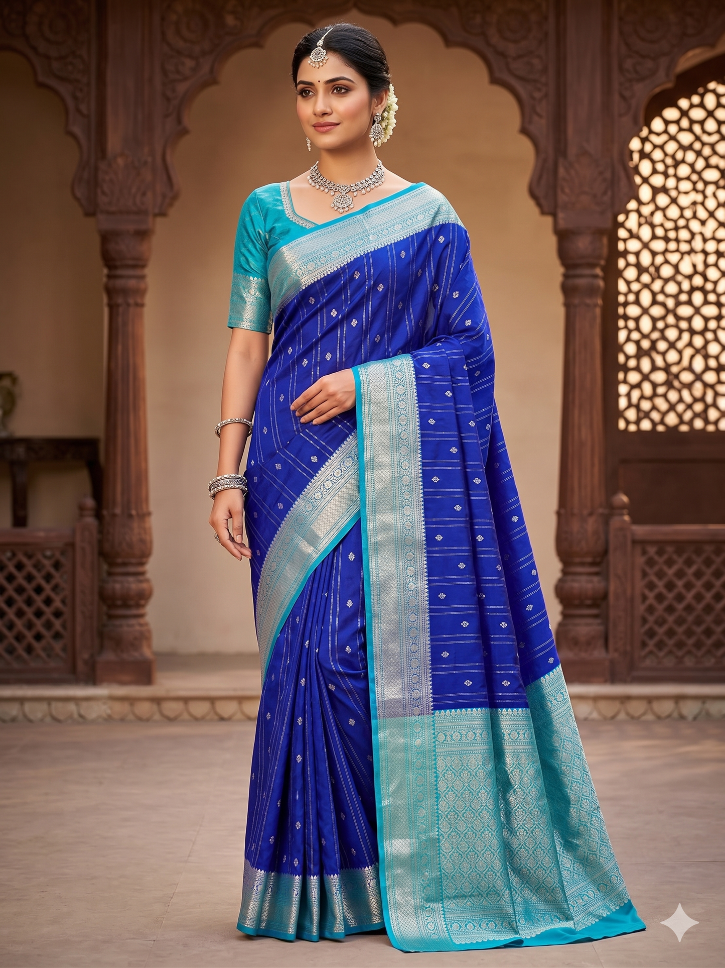 Banarasi Soft Chiniya Warm Silk Saree – Elegant All-Over Weaving Design
