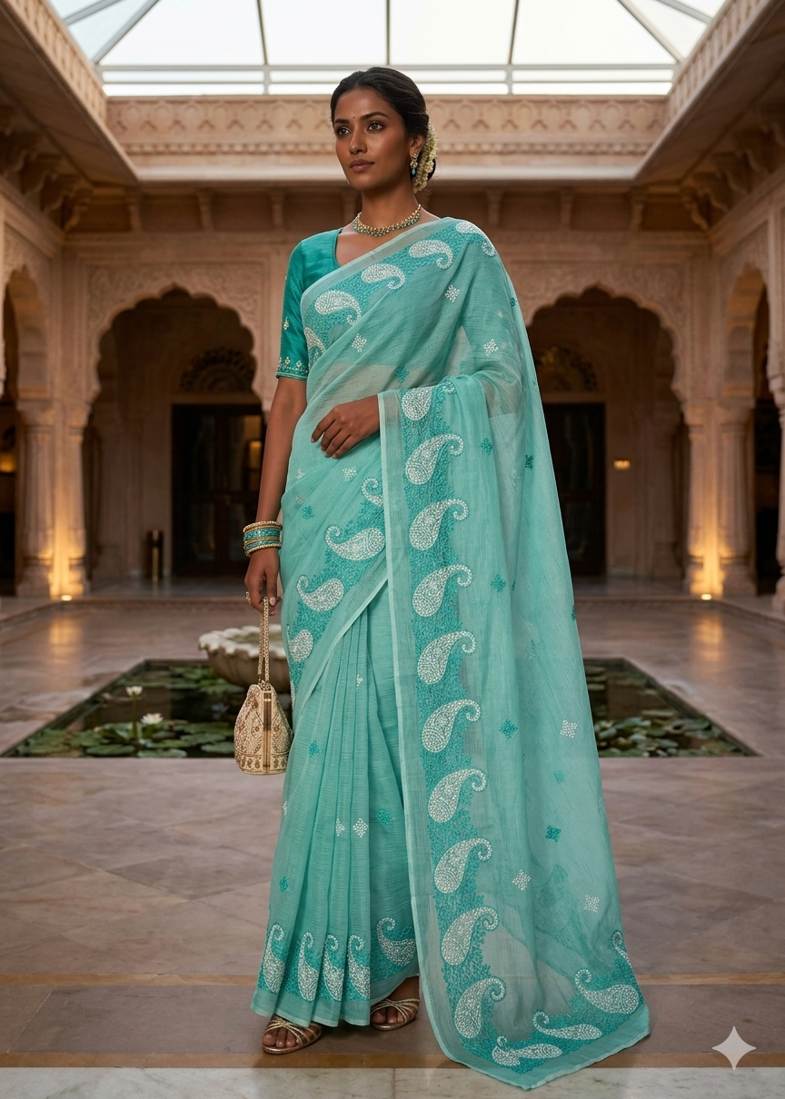 Luxury in Every Thread – Elegant Doriya Embroidery Saree