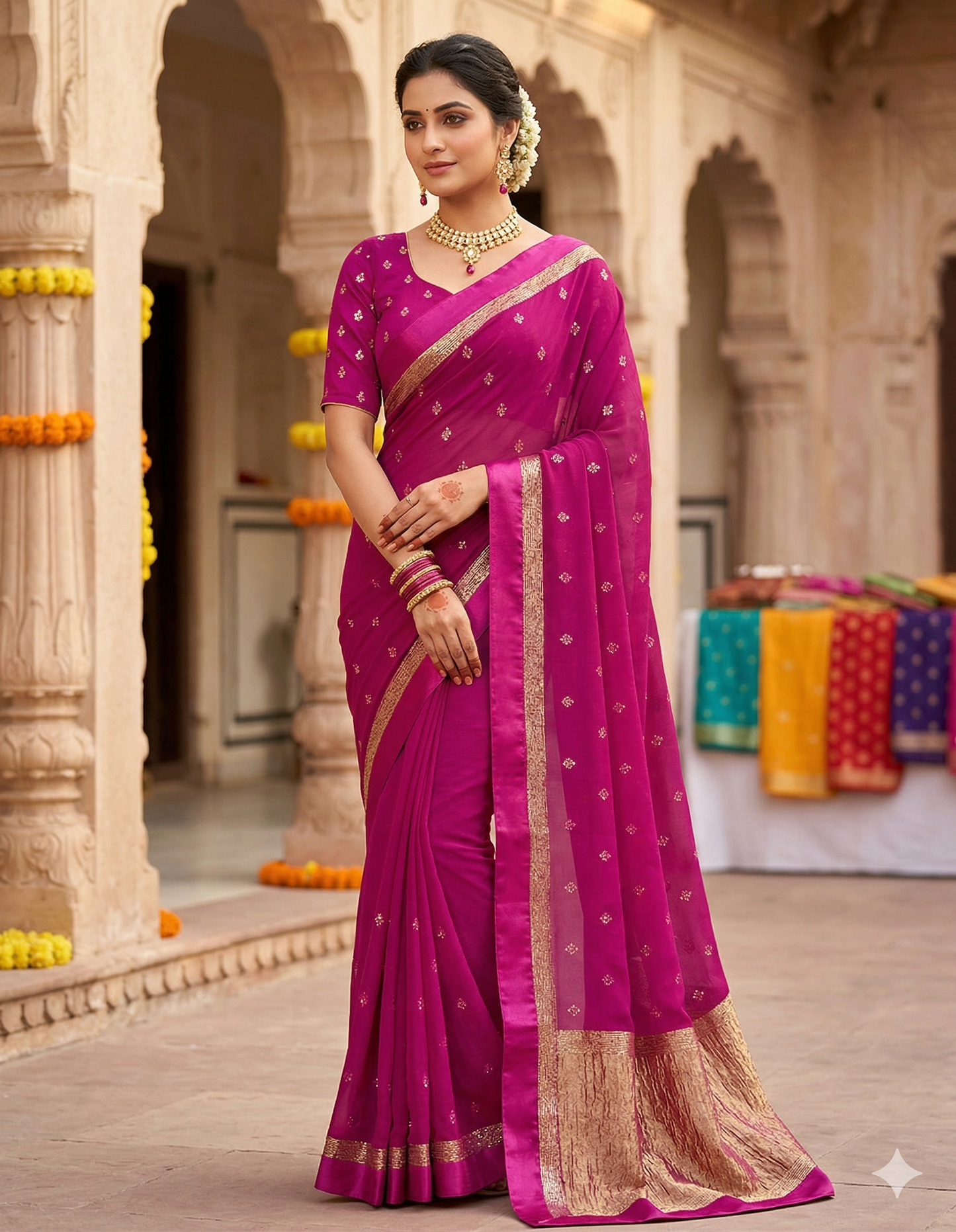 Satin Patta Pure Viscose Georgette Saree with Fancy Sequins Work
