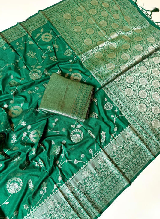 Bottle green Pure Khaddi Crepe Georgette Jacquard Weaving Saree