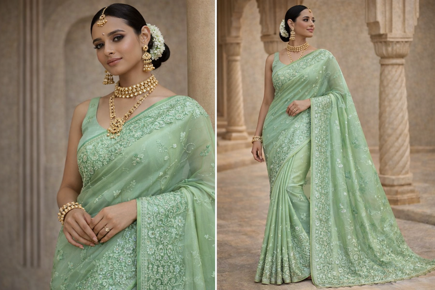 Soft Organza Chex Weaves Silk Saree with Cutwork & Sequins Embroidery