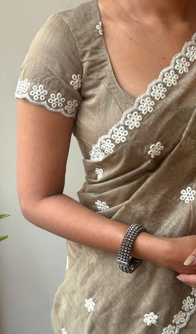 Elegant Pure Chanderi Cotton Saree with Antique Multi Thread Work